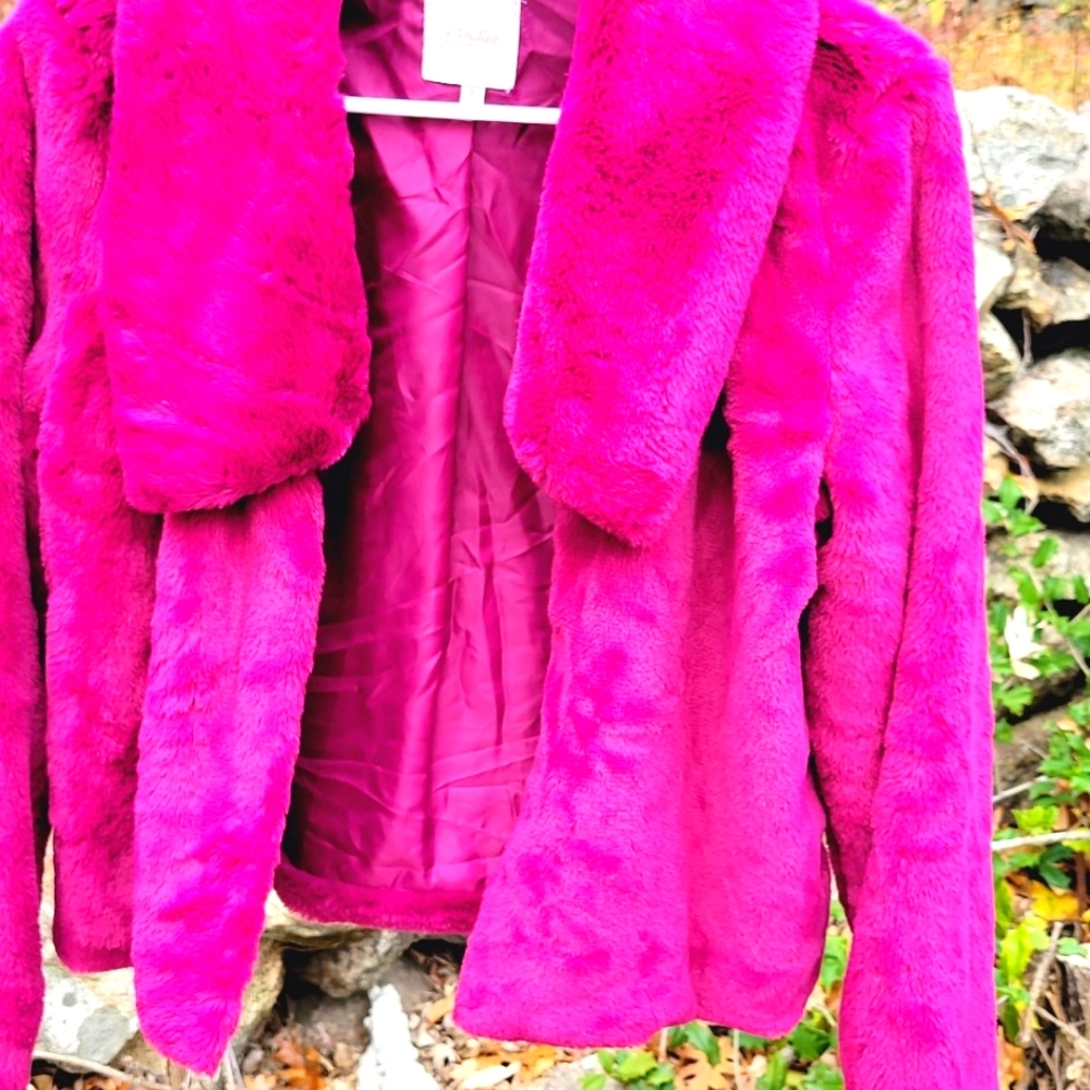 New York & CO. Faux Fur Pink Jacket SIZE M NWOT